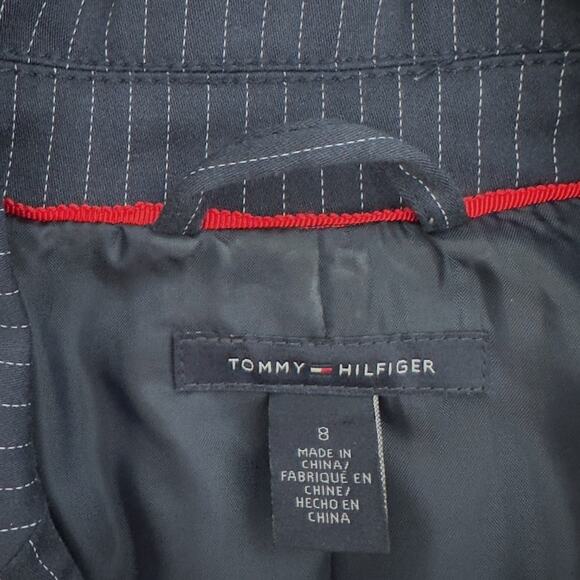 Tommy Hilfiger Women's Pinstripe Blazer 8 Navy Cotton Blend Classic Two Button - Picture 5 of 9